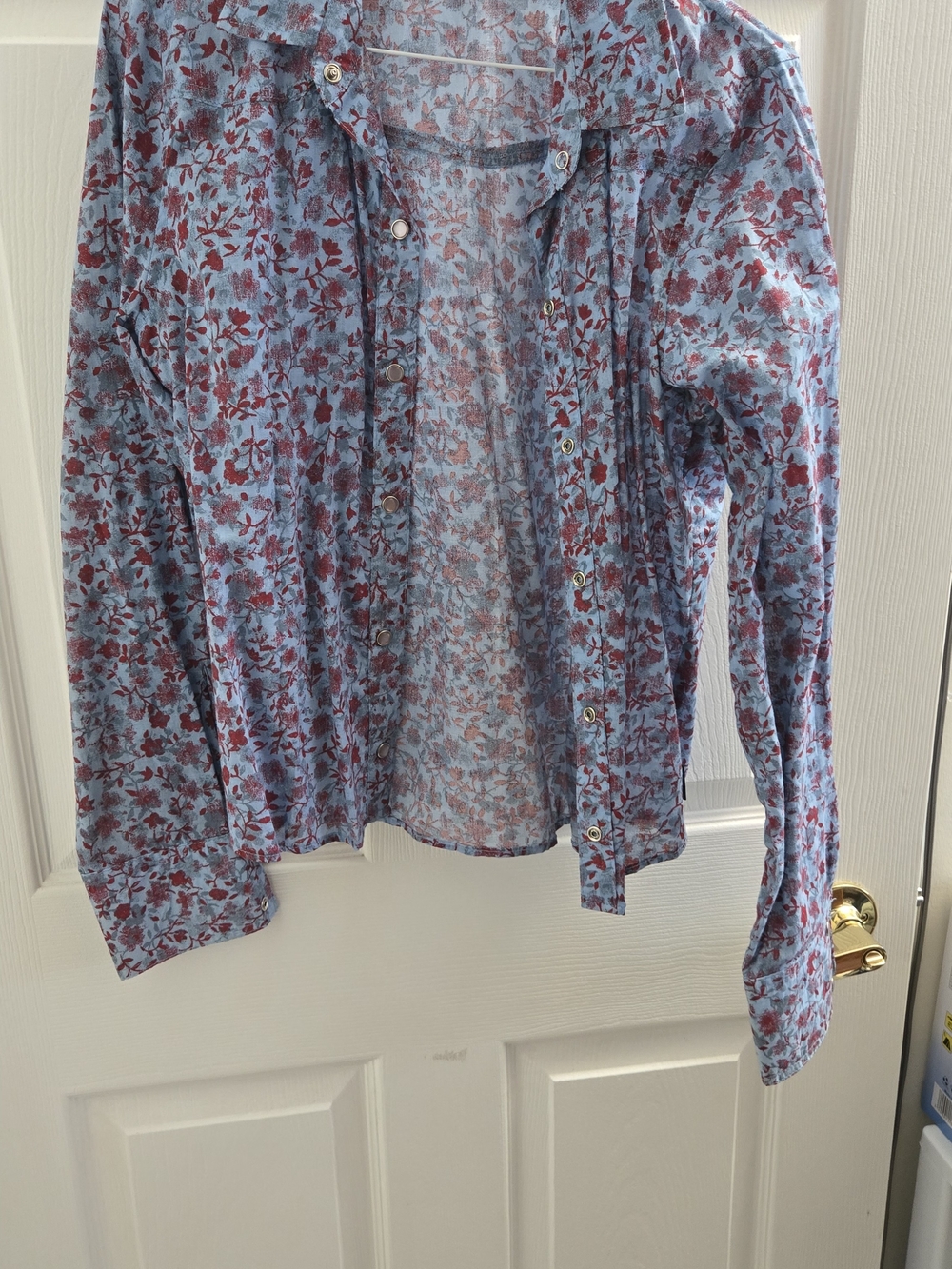 Billabong Light Blue Floral Button-Up Blouse with Red Print